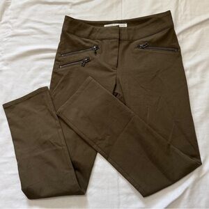 Veronica Beard 4 Olive Green Ankle Crop Pants ~ Stretch Zip Pockets Classic